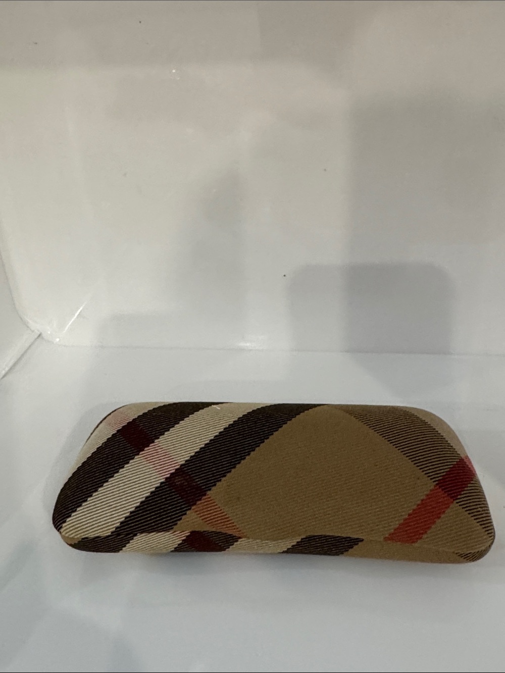 Burberry Plaid Hard Sunglasses Case in Tan, Brown and Red Accents
